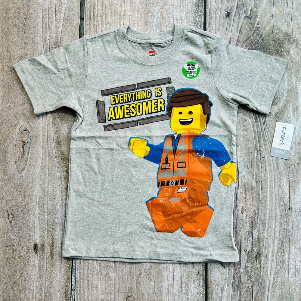 Carter’s LEGO Movie 2 size 6 Boys Gray Short Sleeve Graphic T-Shirt, NWT
